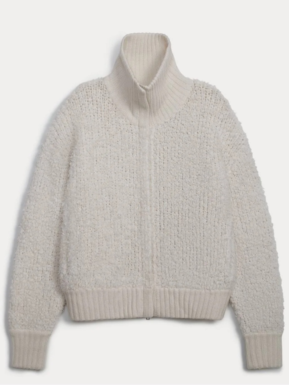 Naked Cashmere 100% Cashmere Cream Zip-Front Bouclé Sweater Jacket